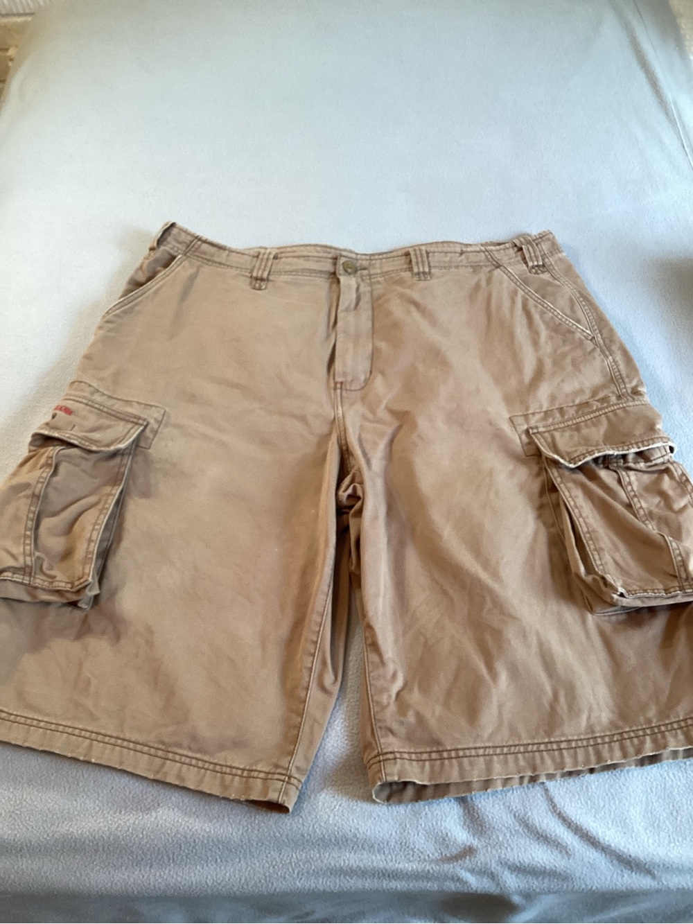 Tommy Hilfiger Cargo Shorts Mens Sz 42 Tan Red Label Baggy Y2K Cotton Grunge